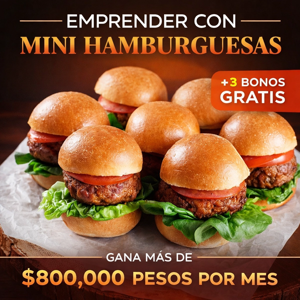 Emprende con Mini Hamburguesitas + 3 bonos. Ganá + $800.000 al mes